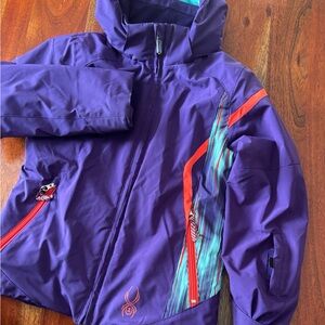 Spyder Ski jacket. Kids Size 8. Purple with teal and hot pink accents.